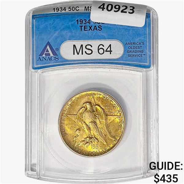1934 Texas Half Dollar ANACS MS64