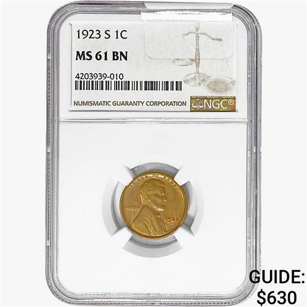 1923-S Wheat Cent NGC MS61 BN