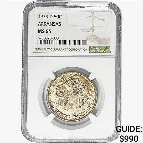 1939-D Arkansas Half Dollar NGC MS65