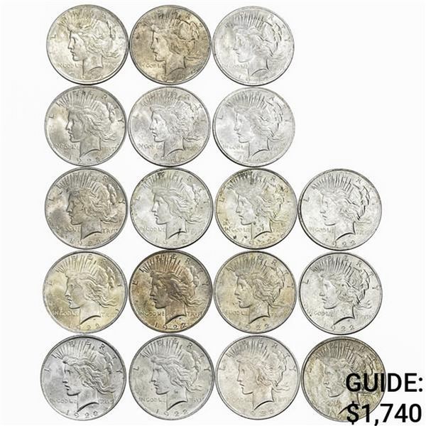 1922-1923 UNC Rolll of Silver Peace Dollars [18 Coins]