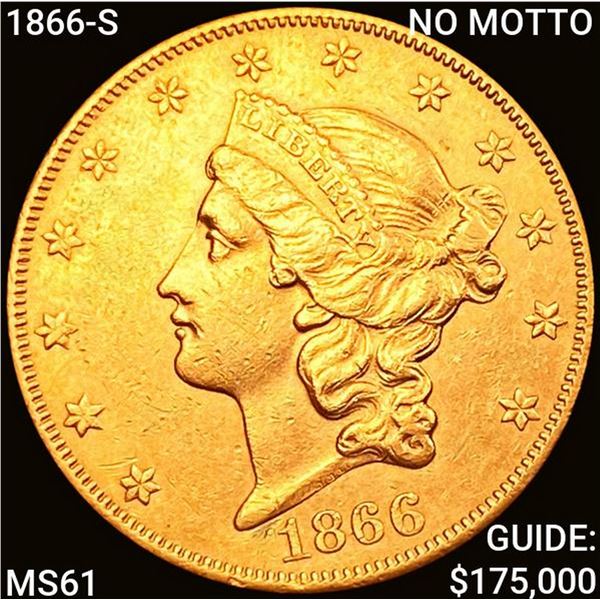 1866-S NO MOTTO $20 Gold Double Eagle UNCIRCULATED