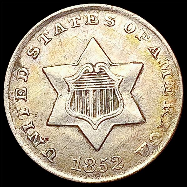 1852 Silver Three Cent CHOICE AU
