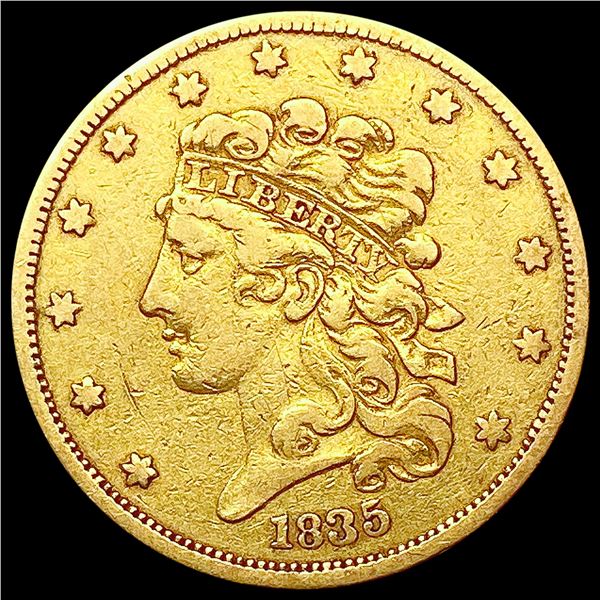1835 $5 Gold Half Eagle LIGHTLY CIRCULATED