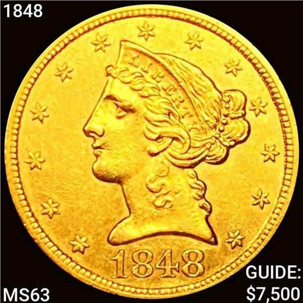 1848 $5 Gold Half Eagle NICELY CIRCULATED+