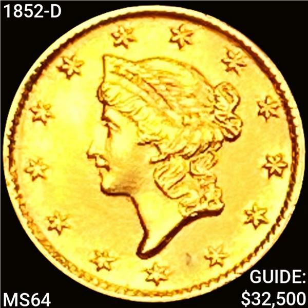 1852-D Rare Gold Dollar CHOICE BU
