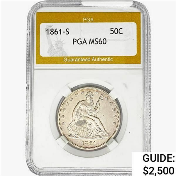 1861-S Seated Liberty Half Dollar PGA MS60