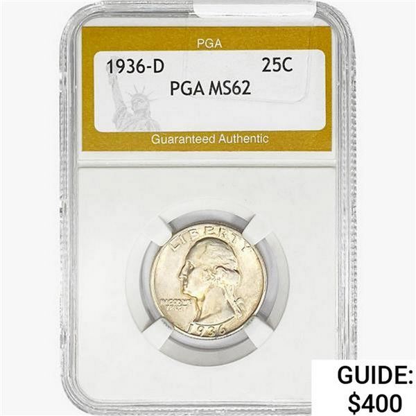 1936-D Washington Silver Quarter PGA MS62