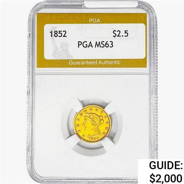 1852 $2.50 Gold Quarter Eagle PGA MS63