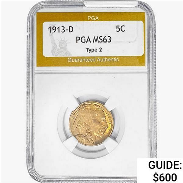 1913-D Buffalo Nickel PGA MS63 Type 2