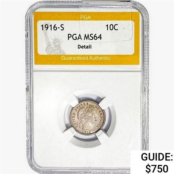 1916-S Barber Dime PGA MS64 Detail