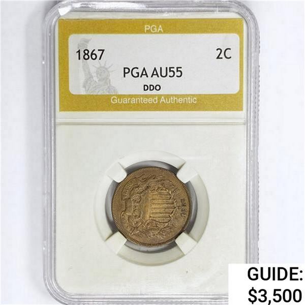 1867 Two Cent Piece PGA AU55 DDO