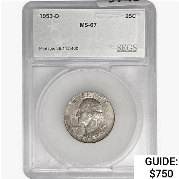 1953-D Washington Silver Quarter SEGS MS67