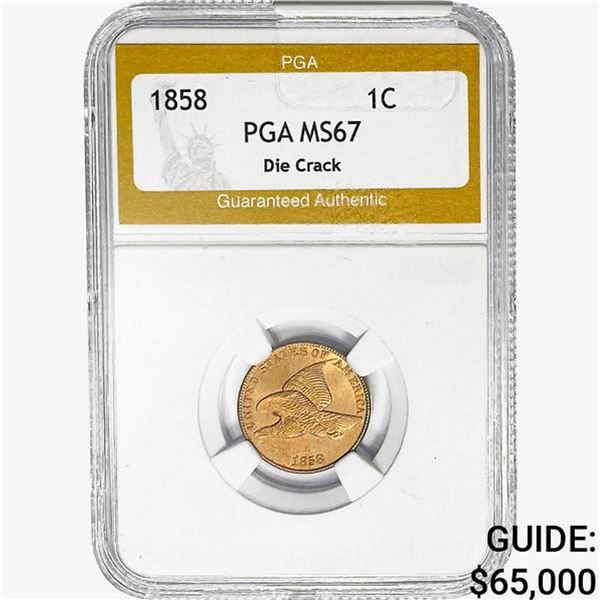 1858 Flying Eagle Cent PGA MS67 DIE CRACK