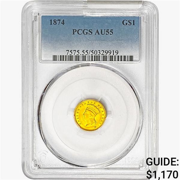 1874 Rare Gold Dollar PCGS AU55