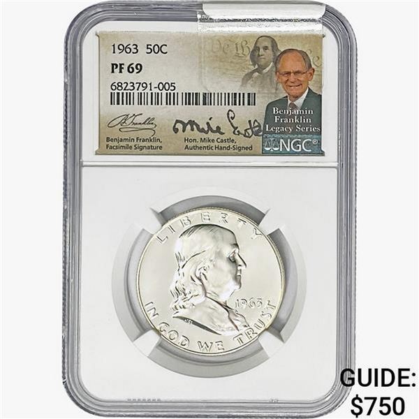 1963 Franklin Half Dollar NGC PF69 Signed Castle