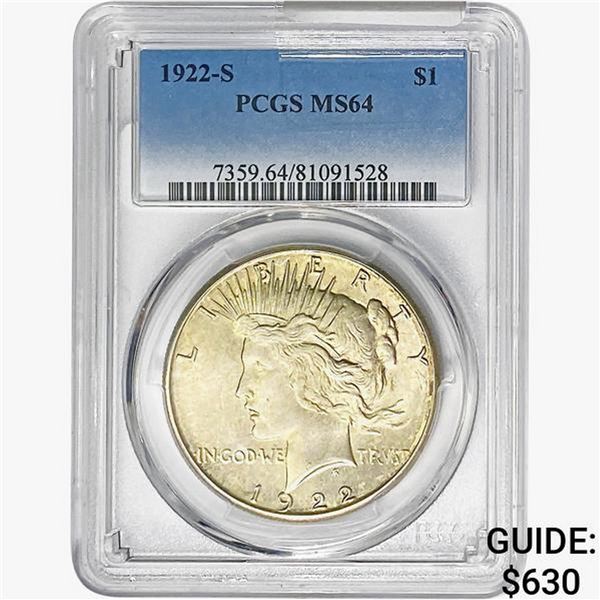 1922-S Silver Peace Dollar PCGS MS64