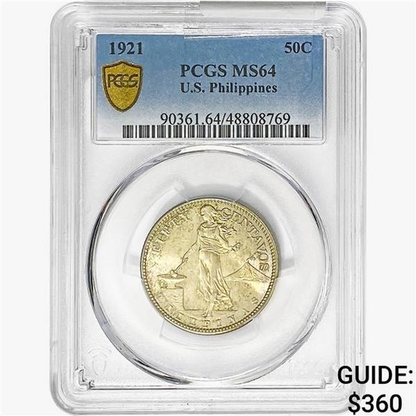 1921 .24oz Silver U.S. Philippines 50C PCGS MS64