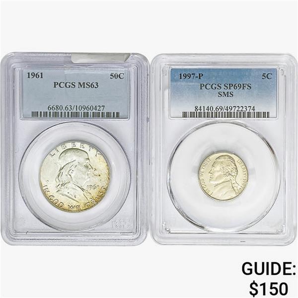 [2] 1961&1997-P 1 5C, 1 50C PCGS MS/SP