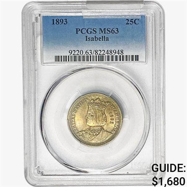 1893 Isabella Silver Quarter PCGS MS63