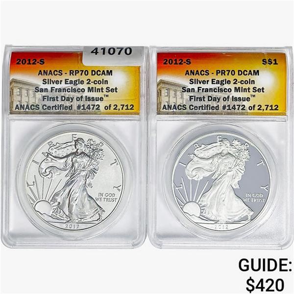 [2] 2012-S Silver Eagle ANACS PR/RP70 DCAM Set