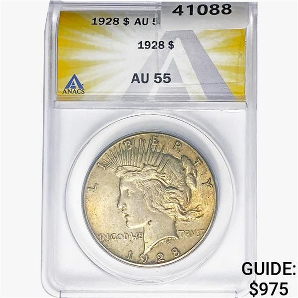 1928 Silver Peace Dollar ANACS AU55