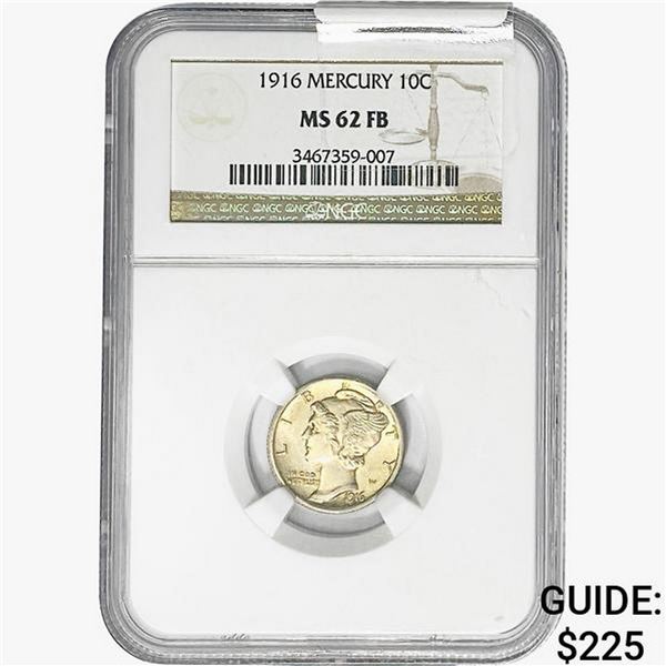 1916 Mercury Silver Dime NGC MS62 FB