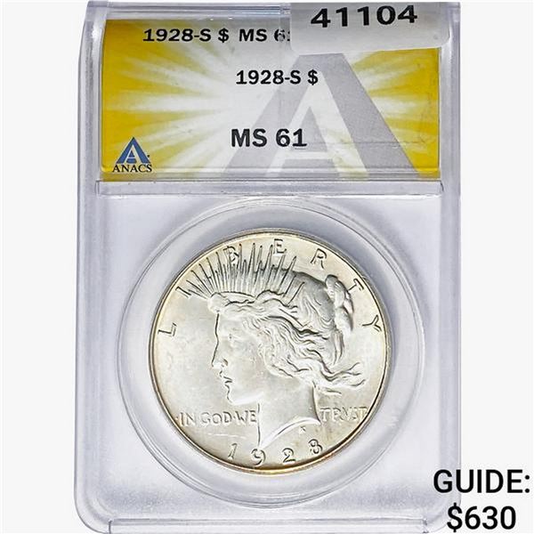 1928-S Silver Peace Dollar ANACS MS61