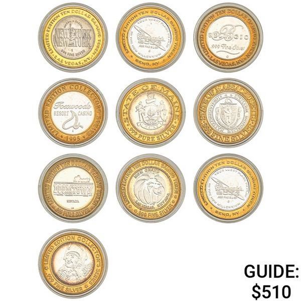 [10] 1994 Varied Token Coins 1 oz Silver Coin Lot