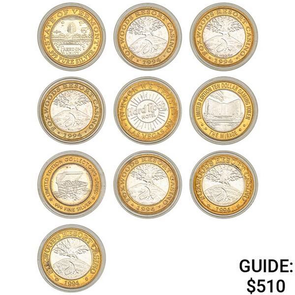 [10] 1994 Varied Token Coins 1 oz Silver Coin Lot