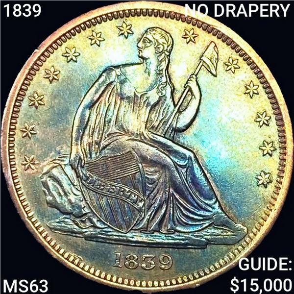 1839 NO DRAPERY Seated Liberty Half Dollar CHOICE BU