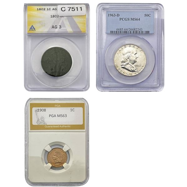 [3]1802-1963  Drapped/Indian 1C & Franklin 50C