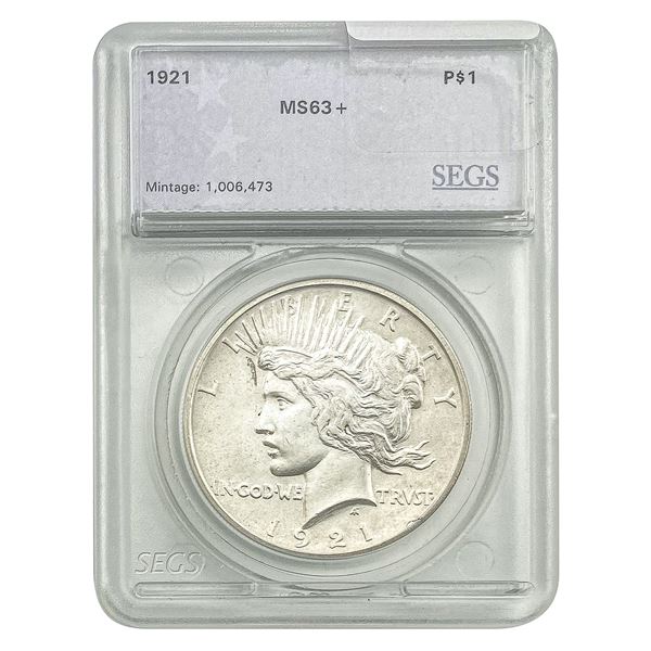 1921 Silver Peace Dollar SEGS MS63+