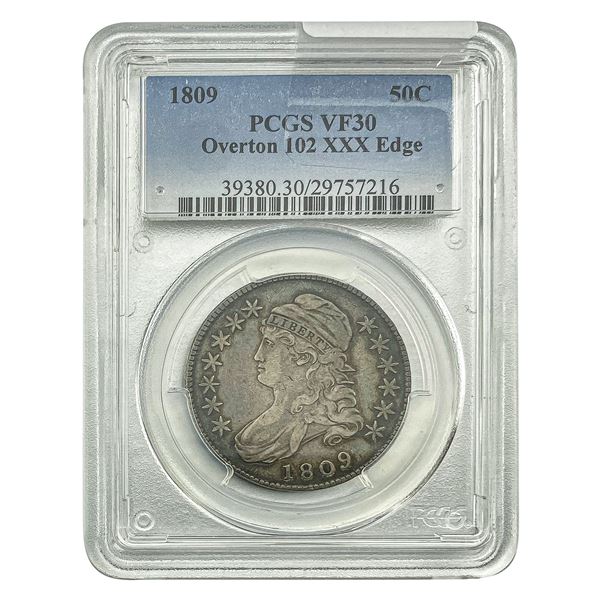 1809 Capped Bust Half Dollar PCGS VF30 XXX Edge