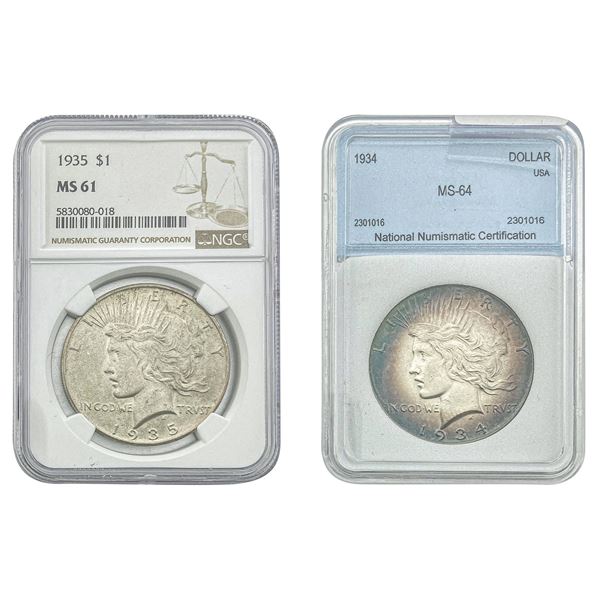 [2]1934-1935 Silver Peace Dollar NNC/NGC MS61-65