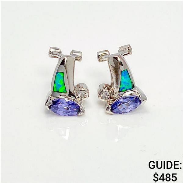 Sterling Silver Tanzanite & Opal Earrings
