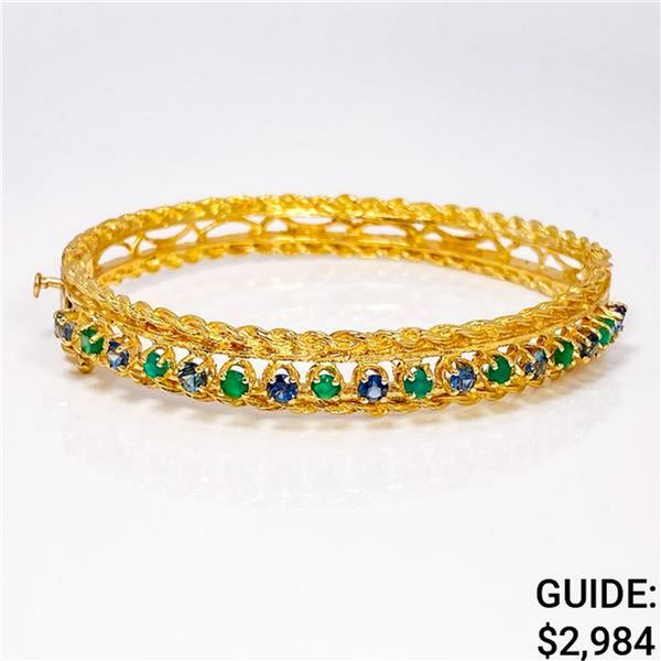 14k yg Bangle Bracelet with Tanzanite & Emerald