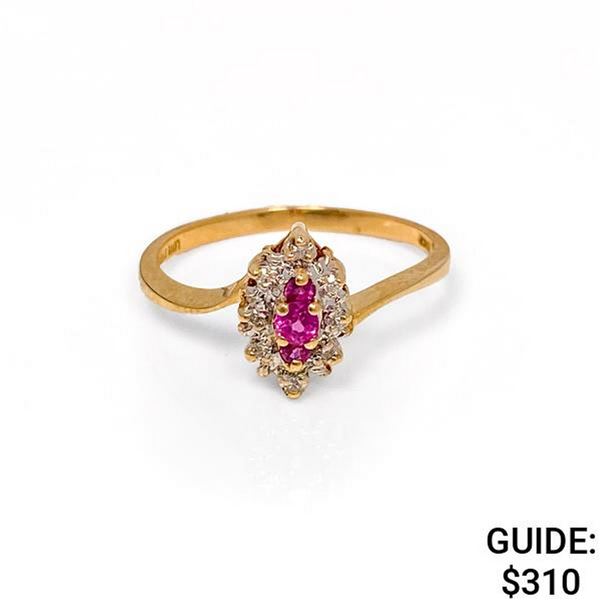 10k yg Diamond & Pink Tourmaline Fashion Ring