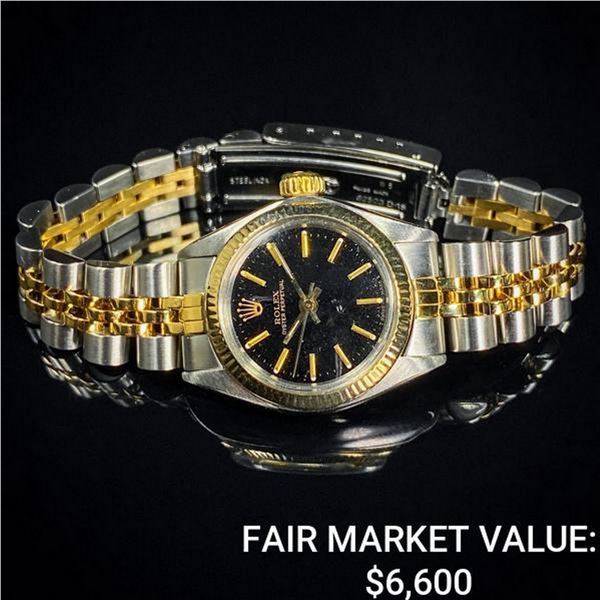 Rolex Ladies Oyster Perpetual SS & 18K Gold, Blac