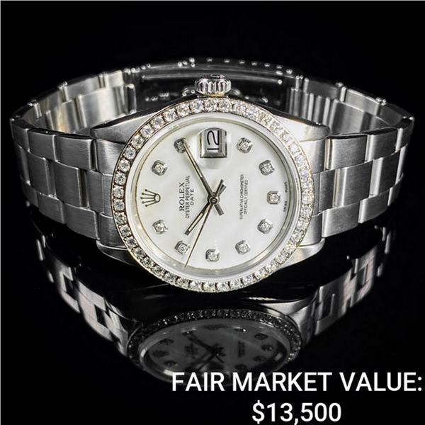 Rolex Date SS Mother of Pearl Dial W/ Dia & Dia B