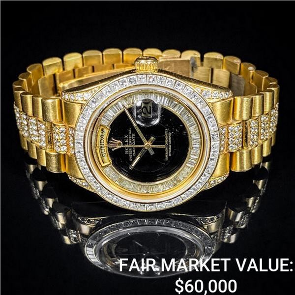 Rolex Pres. Day-Date Dia & 18K Gold, Black & Dia.