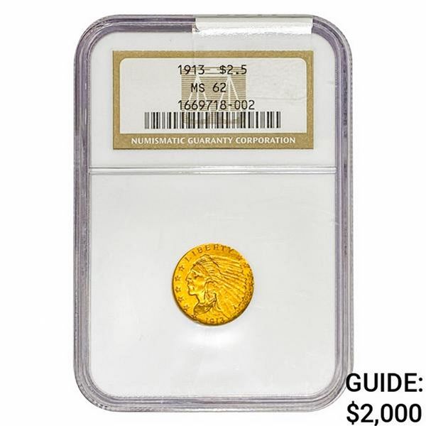 1913 $2.50 Gold Quarter Eagle NGC MS62