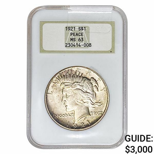 1921 Silver Peace Dollar NGC MS63