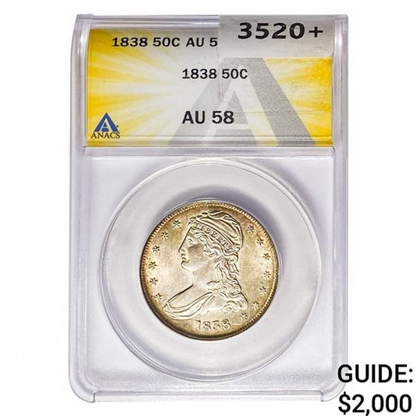 1838 Capped Bust Half Dollar ANACS AU58