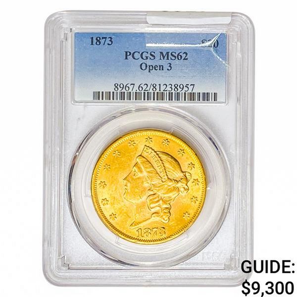 1873 $20 Gold Double Eagle PCGS MS62 Open 3