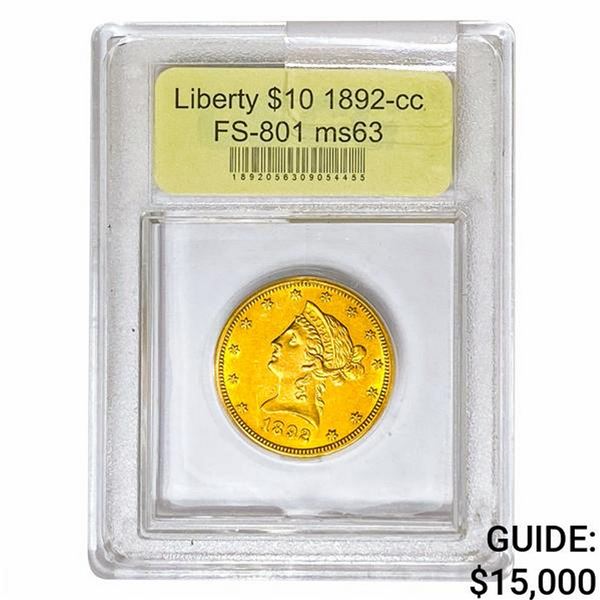 1892-CC $10 Gold Eagle USCG MS63 FS-801