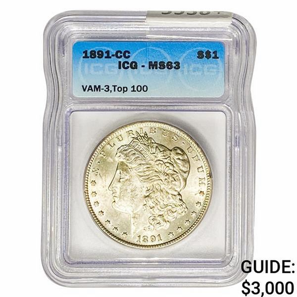 1891-CC Morgan Silver Dollar ICG MS63 VAM-3
