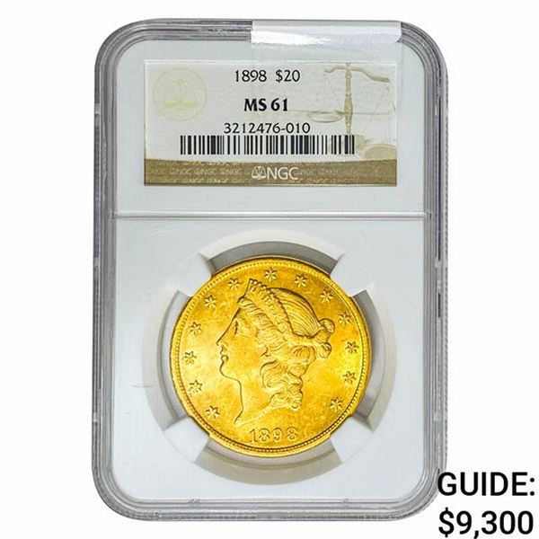 1898 $20 Gold Double Eagle NGC MS61