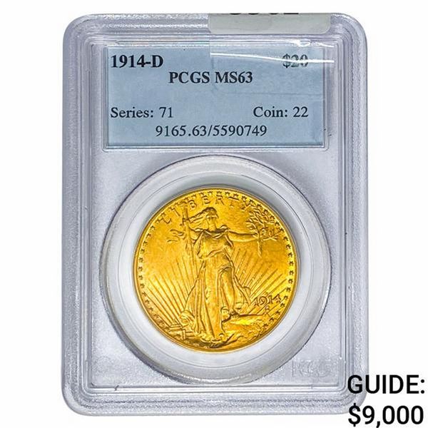 1914-D $20 Gold Double Eagle PCGS MS63