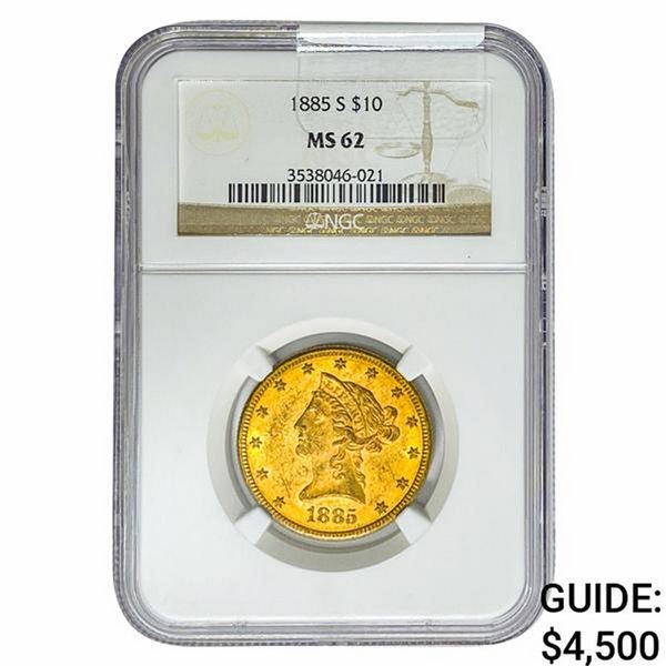 1885-S $10 Gold Eagle NGC MS62