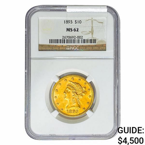 1893 $10 Gold Eagle NGC MS62